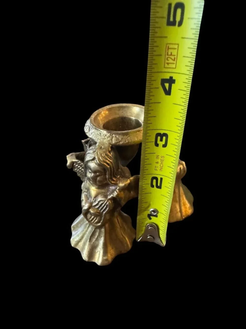 Vintage Brass Angel Trio Candle Holder 4 Inches Tall Ornate Design Rustic Cherub